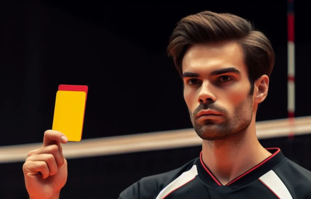 a referee showing yellow and red card in same hand