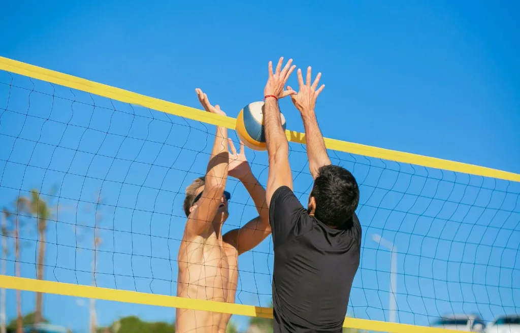 A glimpse of a volleyball match showing the high school match