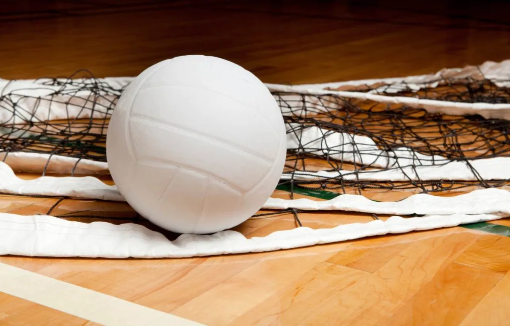A volleyball lying on the floor