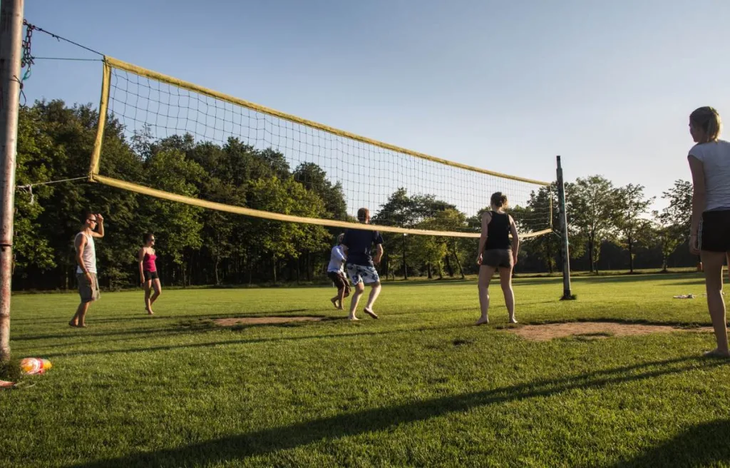 Volleyball net on a grass