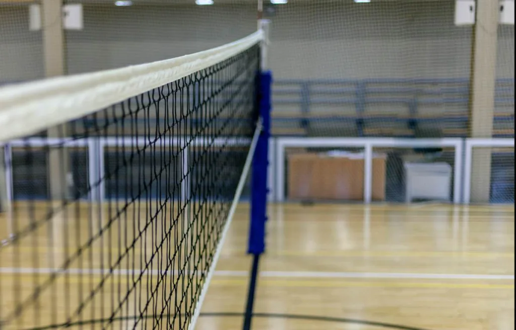 A volleyball net having antennas on both ends