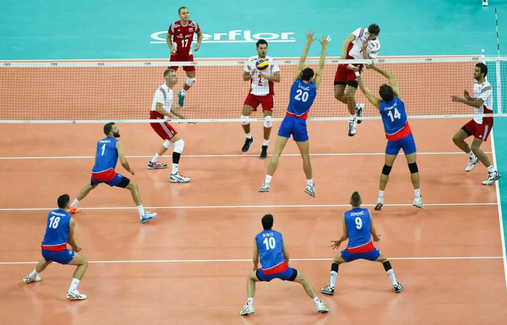 A setter in play during a volleyball match